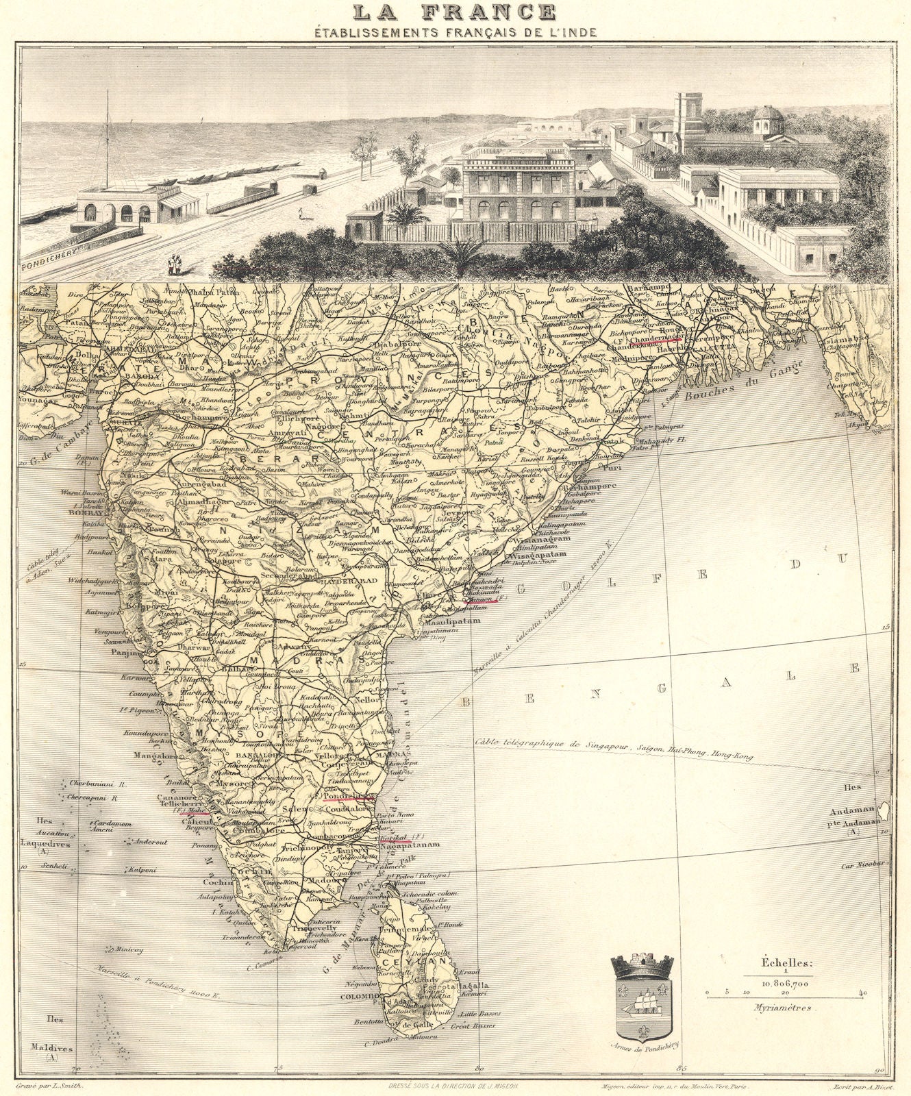 INDIA.FRENCH COLONIES.Établissements Français de L'Inde. Pondichery 1903 map